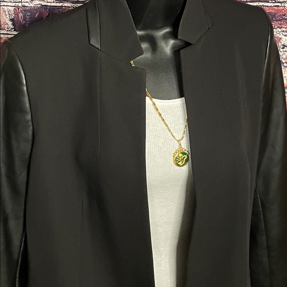 DKNY Black blazer faux leather sleeves size S